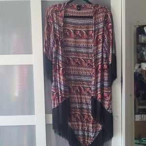 Printed Fringe Kimono